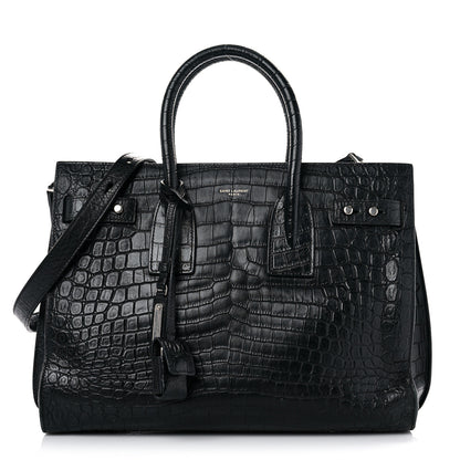 Saint Laurent Calfskin Crocodile Embossed Small Supple Sac de Jour Black 1 of 19