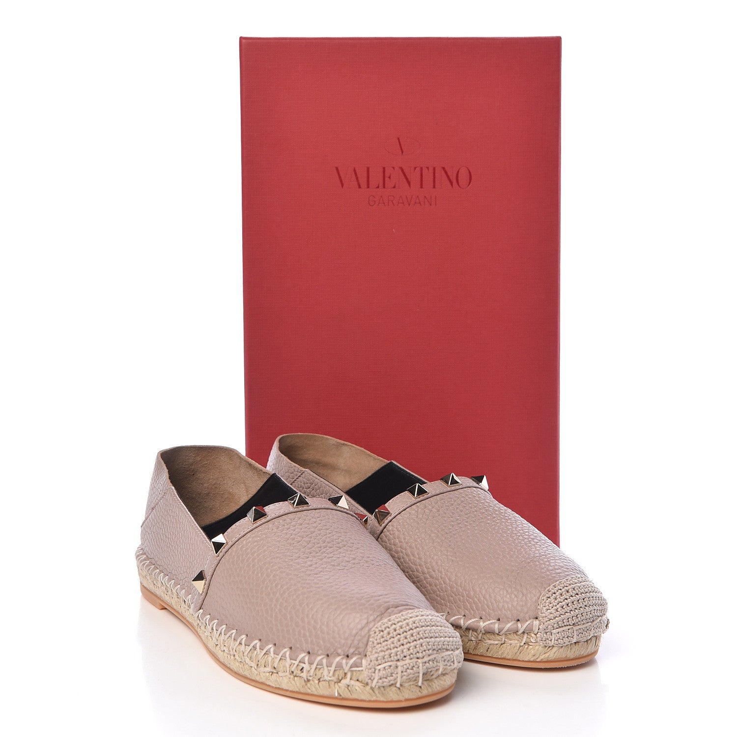 Valentino Garavani Pebbled Calfskin Rockstud Espadrilles 37 Poudre 9 of 9