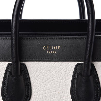 Celine Bullhide Calfskin Nubuck Bi-Color Nano Luggage Black White 7 of 10