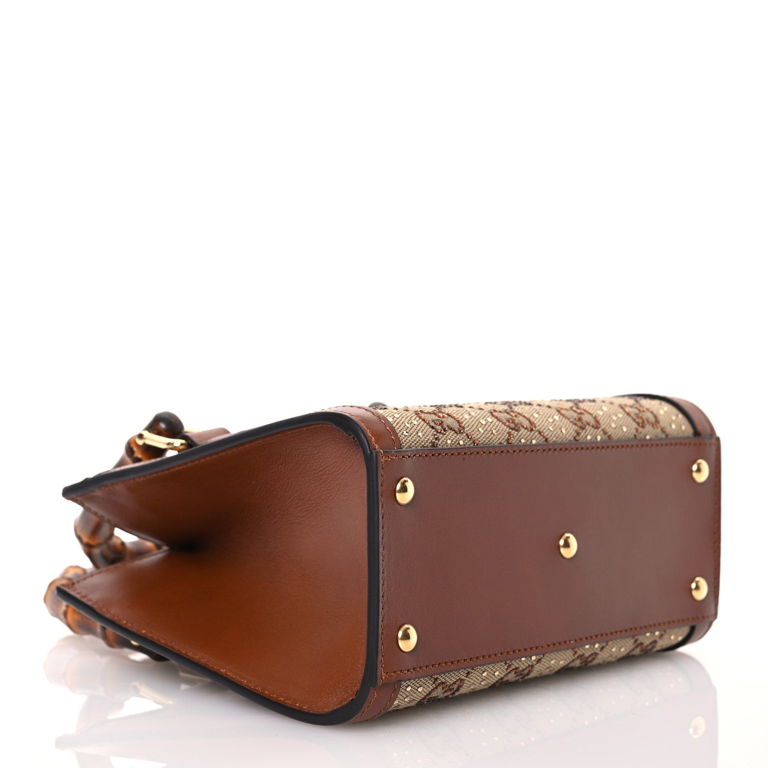 Gucci New Canvas Charisma Calfskin Crystal GG Monogram Mini Diana Tote Bag Camel Ebony 4 of 13