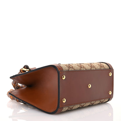 Gucci New Canvas Charisma Calfskin Crystal GG Monogram Mini Diana Tote Bag Camel Ebony 4 of 13