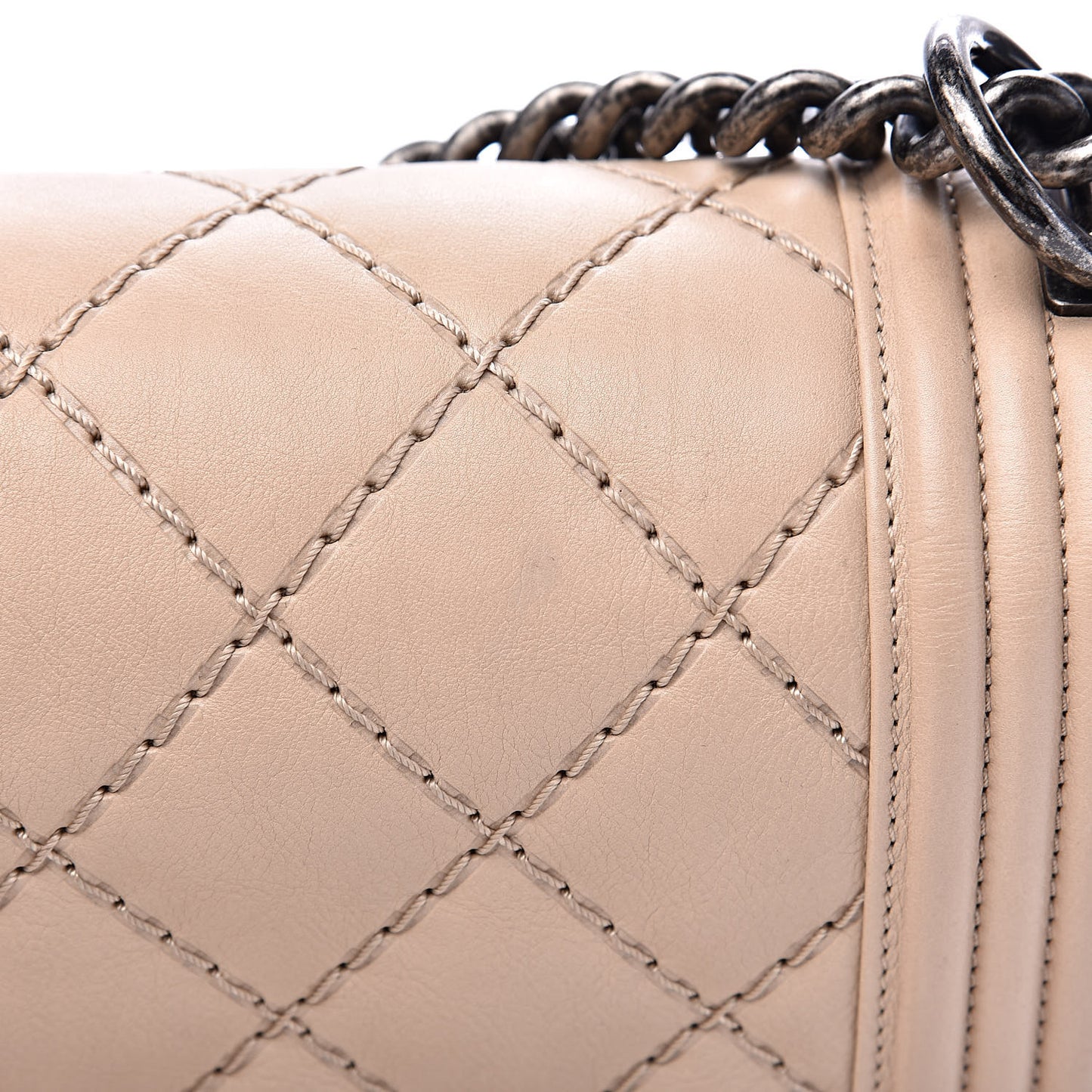 Calfskin Quilted Double Stitch New Medium Boy Flap Beige
