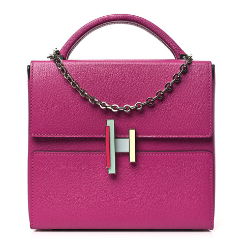 Chevre Mysore Enamel Cinhetic Boxy Top Handle Bag Rose Pourpre