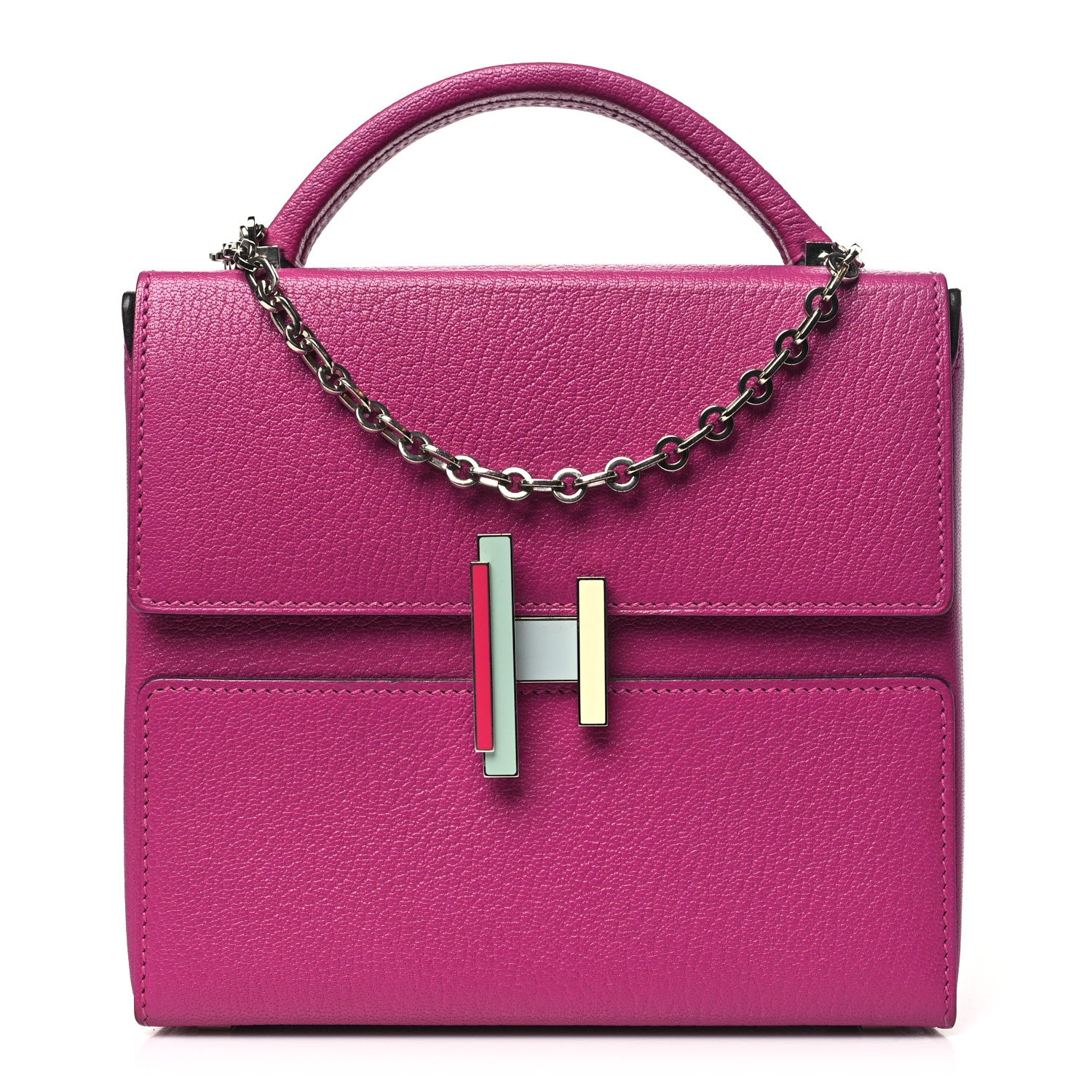 Hermes Chevre Mysore Enamel Cinhetic Boxy Top Handle Bag Rose Pourpre 1 of 10