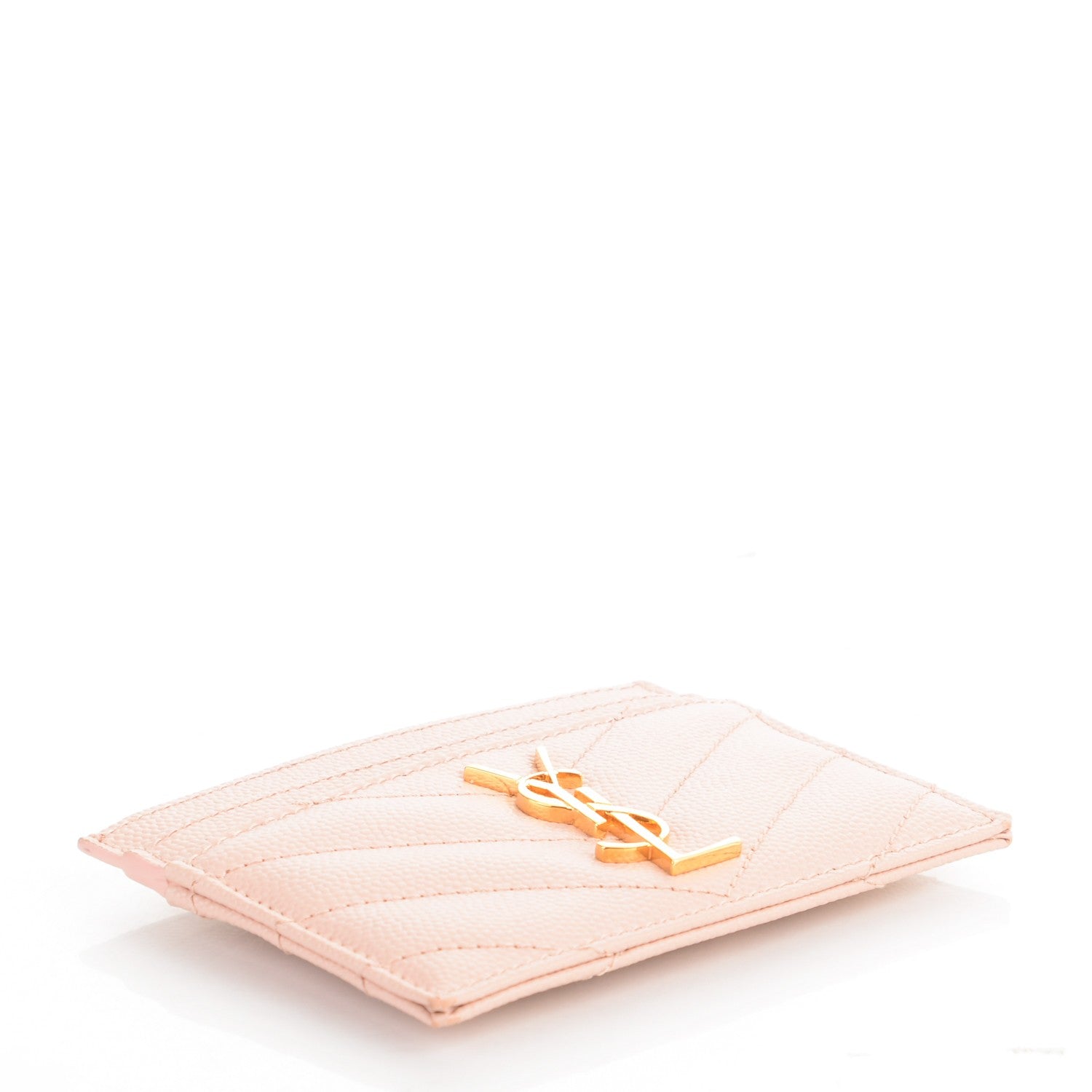 Saint Laurent Grain De Poudre Matelasse Chevron Monogram Credit Card Case Pale Pink 4 of 11