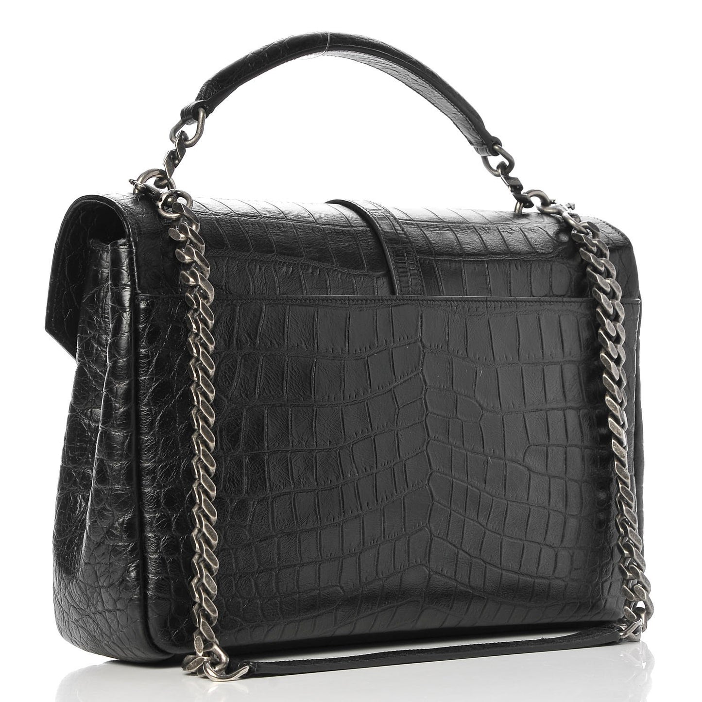 Calfskin Crocodile Embossed Monogram Large College Satchel Black