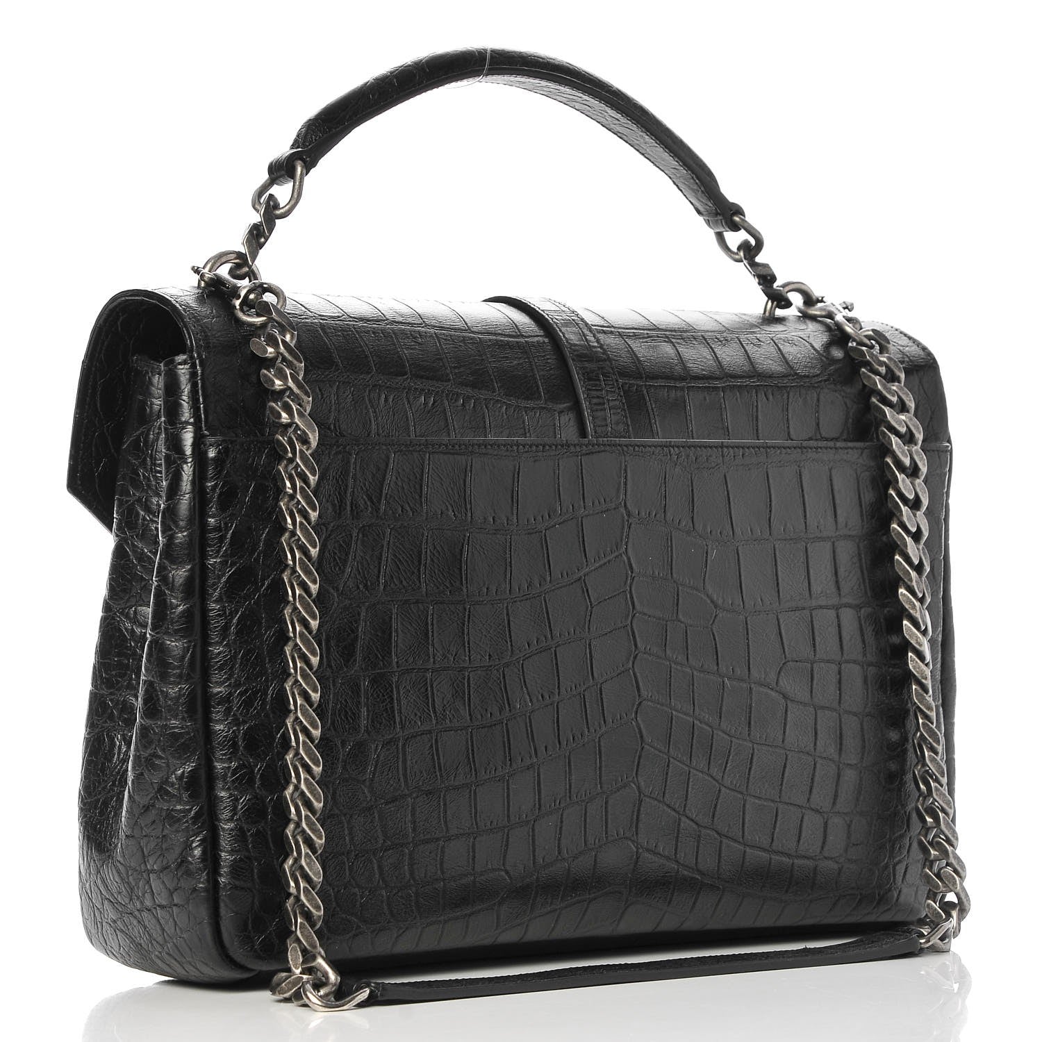 Saint Laurent Calfskin Crocodile Embossed Monogram Large College Satchel Black 4 of 8