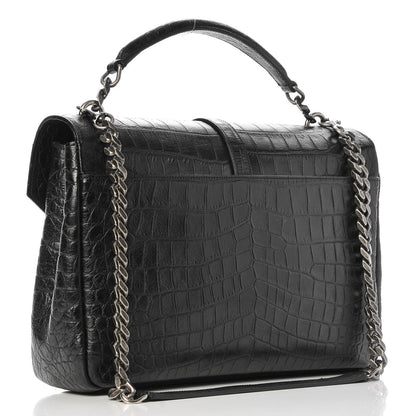 Saint Laurent Calfskin Crocodile Embossed Monogram Large College Satchel Black 4 of 8
