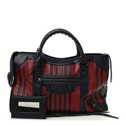 Balenciaga Cuir Arena Striped Classic Hardware City Bleu Nuit Rouge 3 of 11