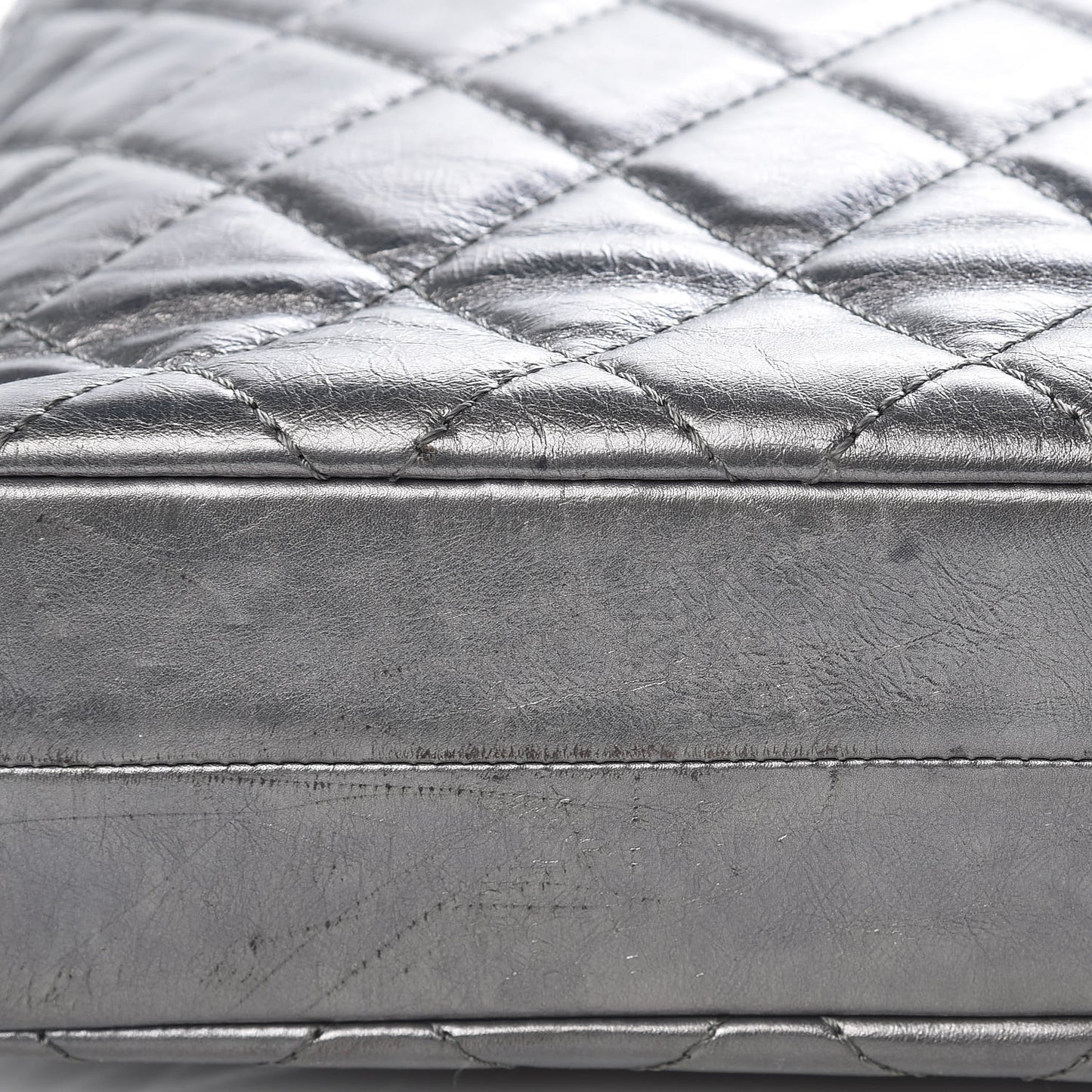 Metallic Aged Calfskin Quilted Briefcase Laptop Bag Grey