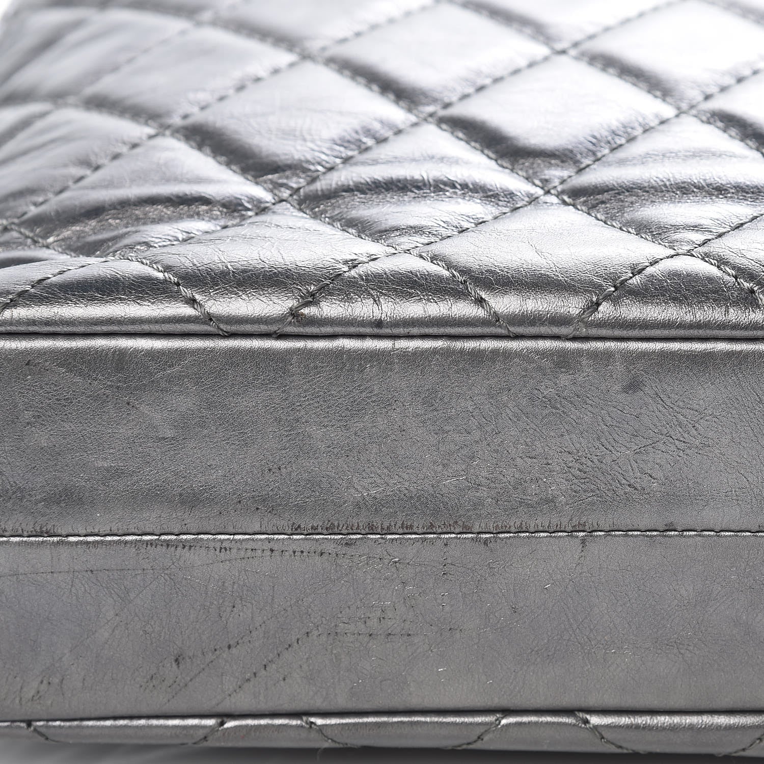 Chanel Metallic Aged Calfskin Quilted Briefcase Laptop Bag Grey 9 of 11