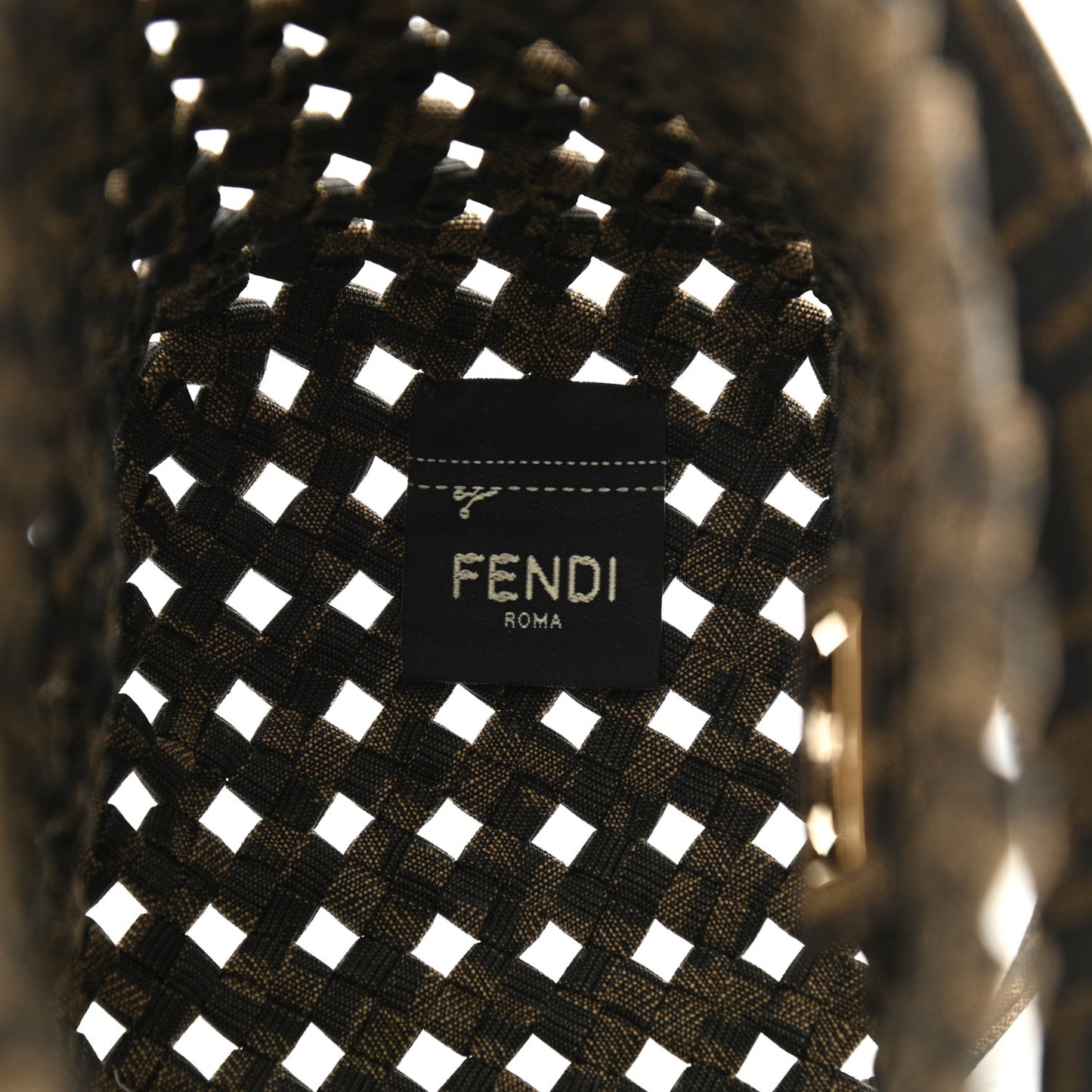 Fabric Jacquard F is Fendi FF 1974 Woven Knotted Mini Mon Tresor Bucket Bag Tabacco Moro