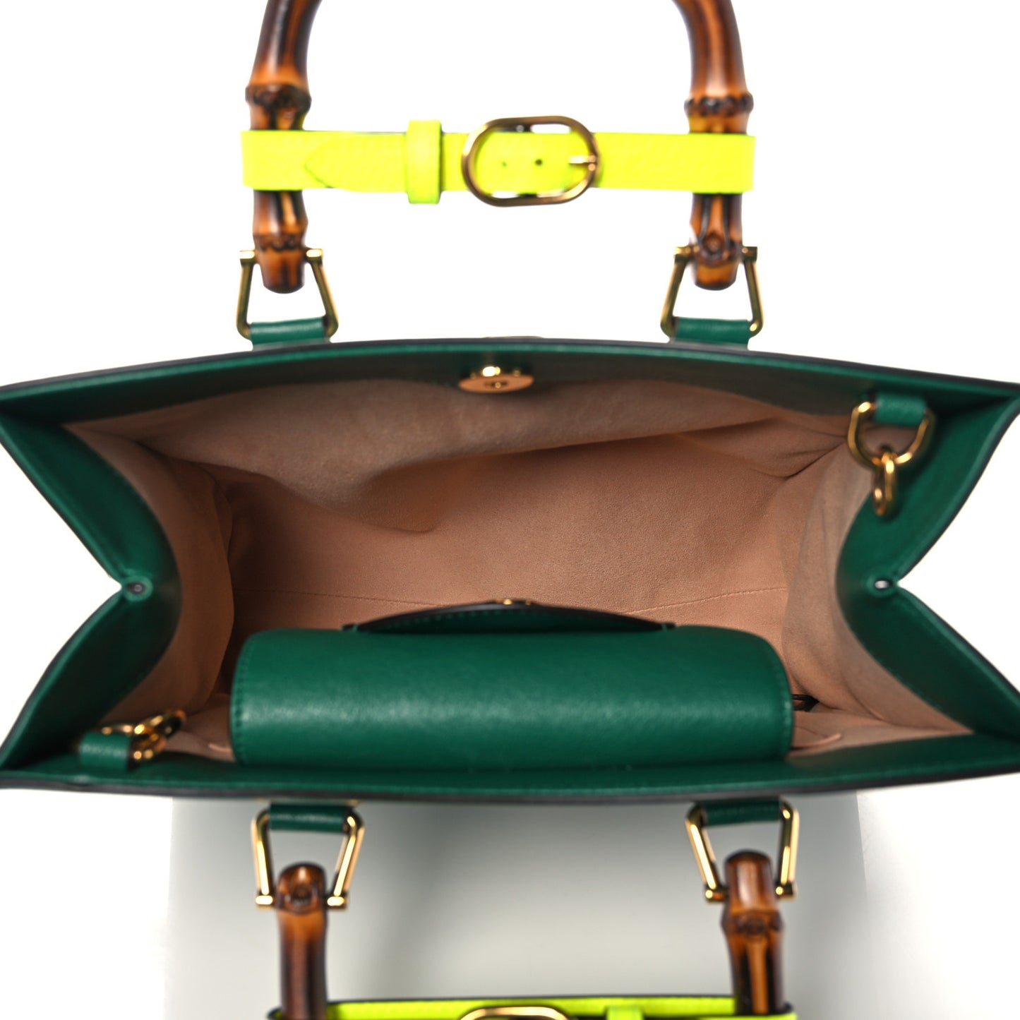 Wonka Grain Calfskin Small Diana Tote Bag Green Yellow Fluo