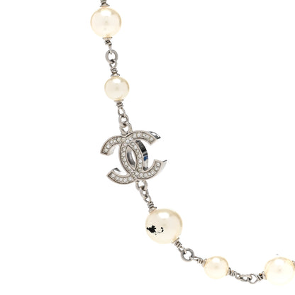 Chanel Graduated Pearl Crystal CC Long Necklace Silver 4 of 6