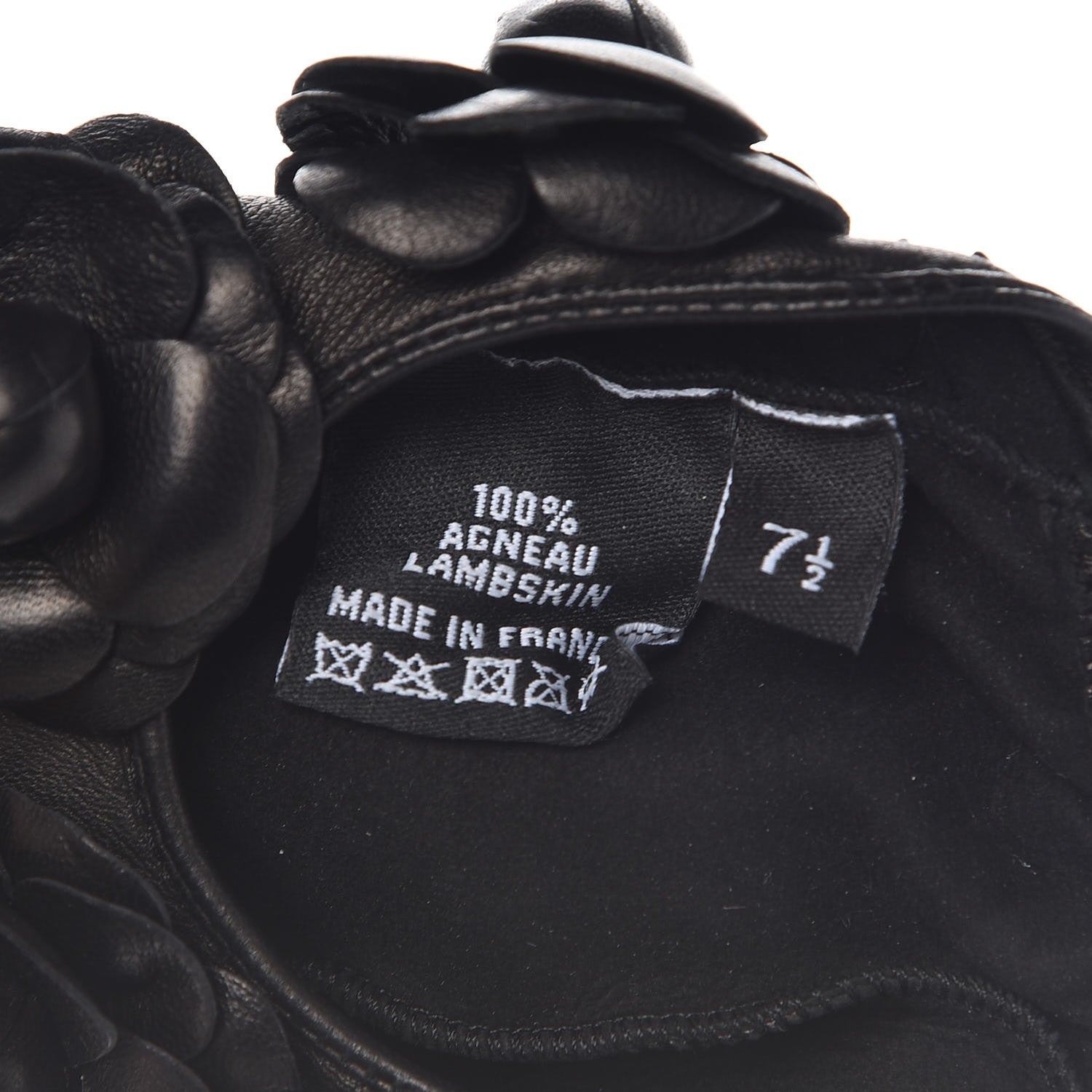 Chanel Lambskin Camellia Fingerless Gloves 7.5 Black 7 of 8