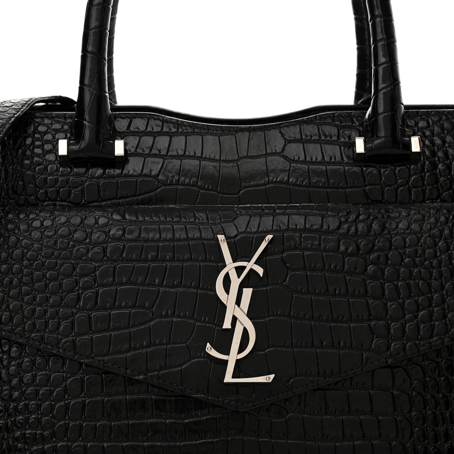 Croc Calfskin Embossed Medium Uptown Tote Black