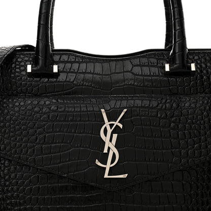 Saint Laurent Croc Calfskin Embossed Medium Uptown Tote Black 8 of 11