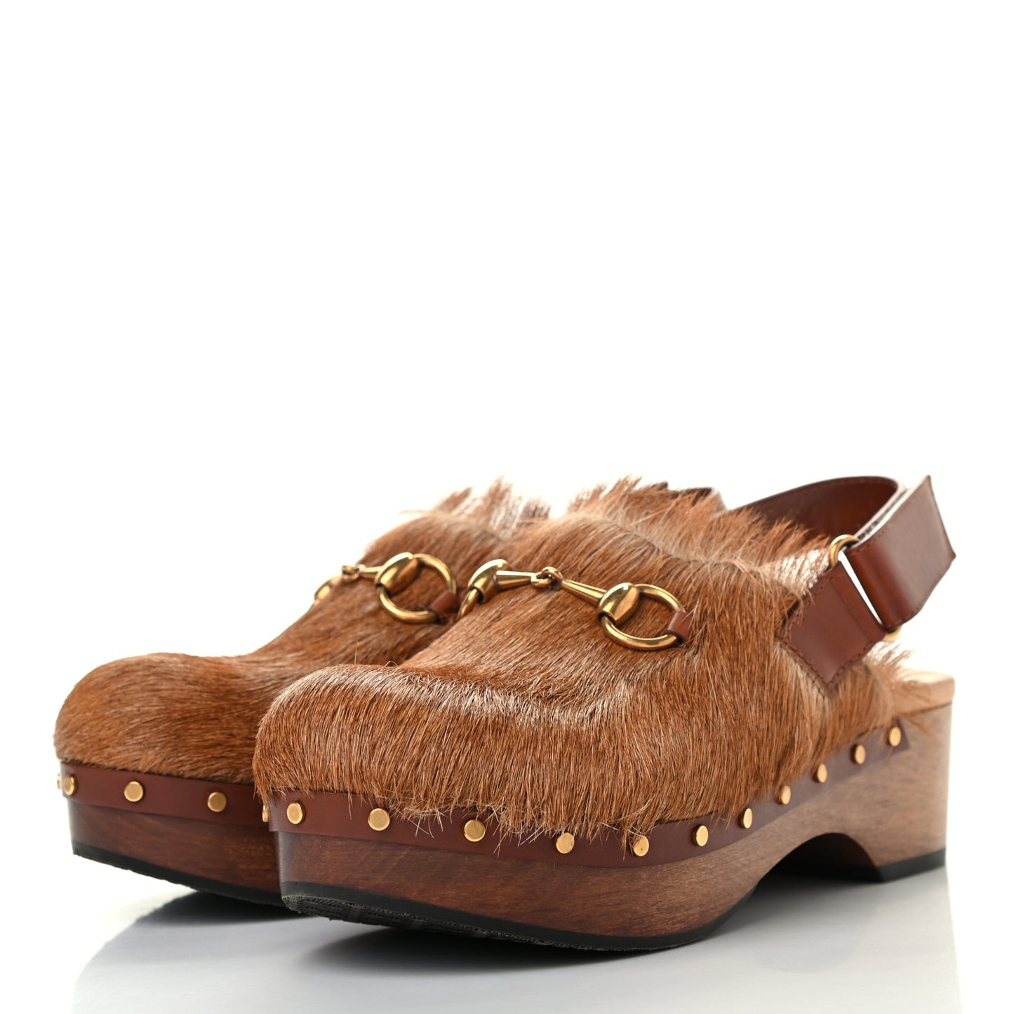 Goat Hair Calfskin Horsebit Amstel Slingback Clogs 37 Naturale Mattone