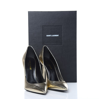 Saint Laurent Metallic Supercrack Goatskin Anja 105 Pumps 38.5 Platino 9 of 9