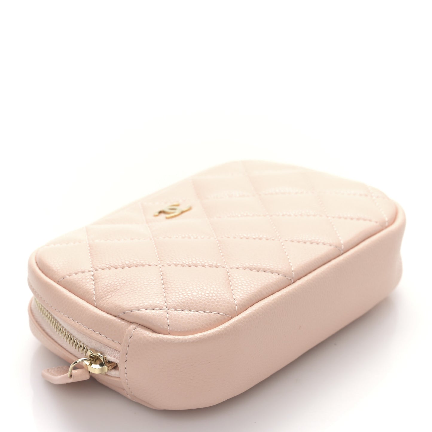 Caviar Quilted Small Curvy Pouch Cosmetic Case Light Pink