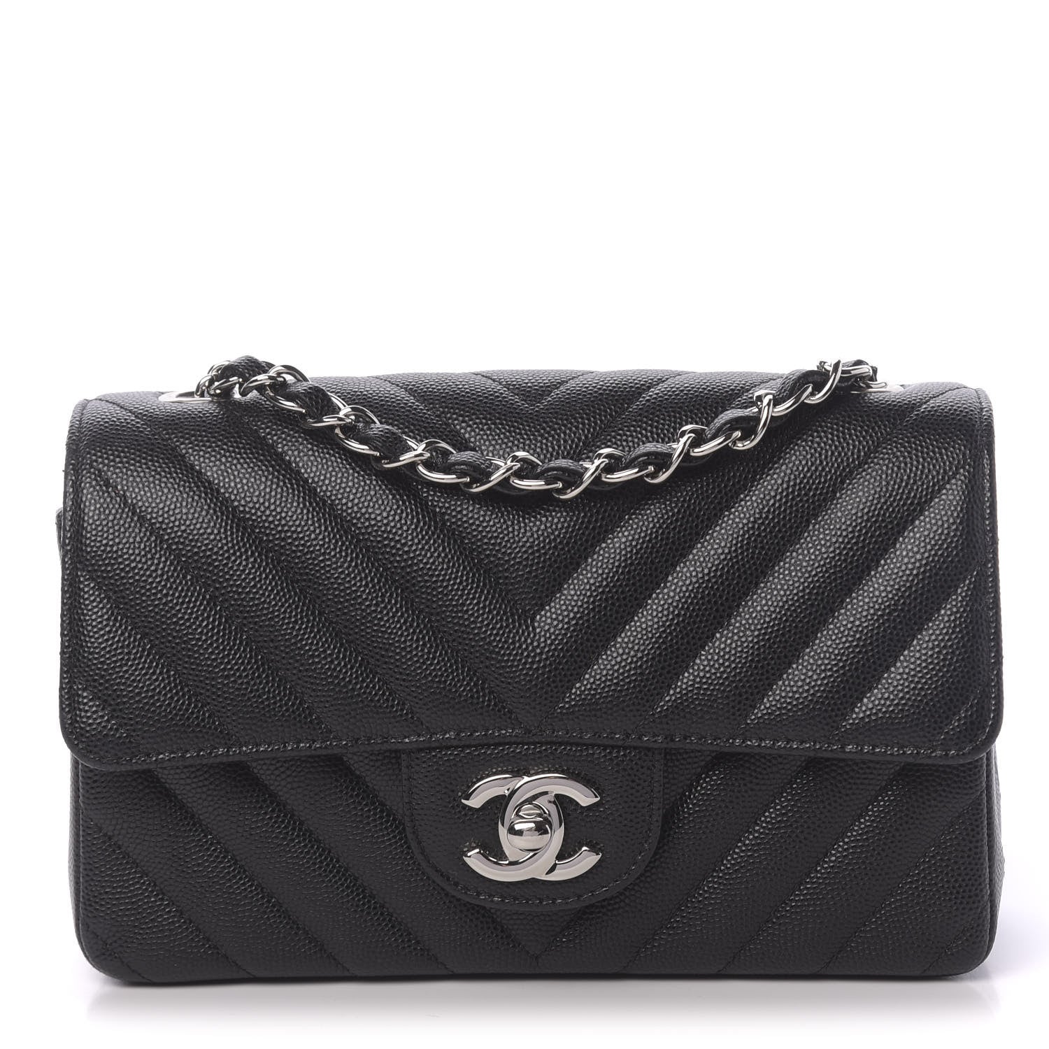 Chanel Caviar Chevron Quilted Mini Rectangular Flap Black 1 of 10