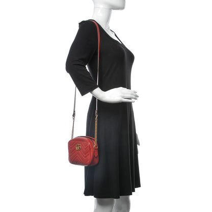 Gucci Calfskin Matelasse Mini GG Marmont Chain Shoulder Bag Hibiscus Red 2 of 7