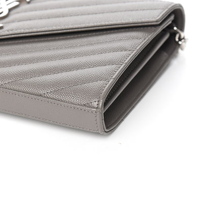 Saint Laurent Grain De Poudre Matelasse Chevron Monogram Chain Wallet Fog 7 of 9