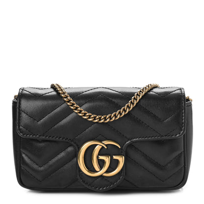 Gucci Calfskin Matelasse Super Mini GG Marmont Shoulder Bag Black 1 of 15