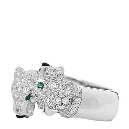 Cartier 18K White Gold Diamond Black Onyx Emerald Panthere De Cartier Double Head Ring 51 5.75 3 of 6