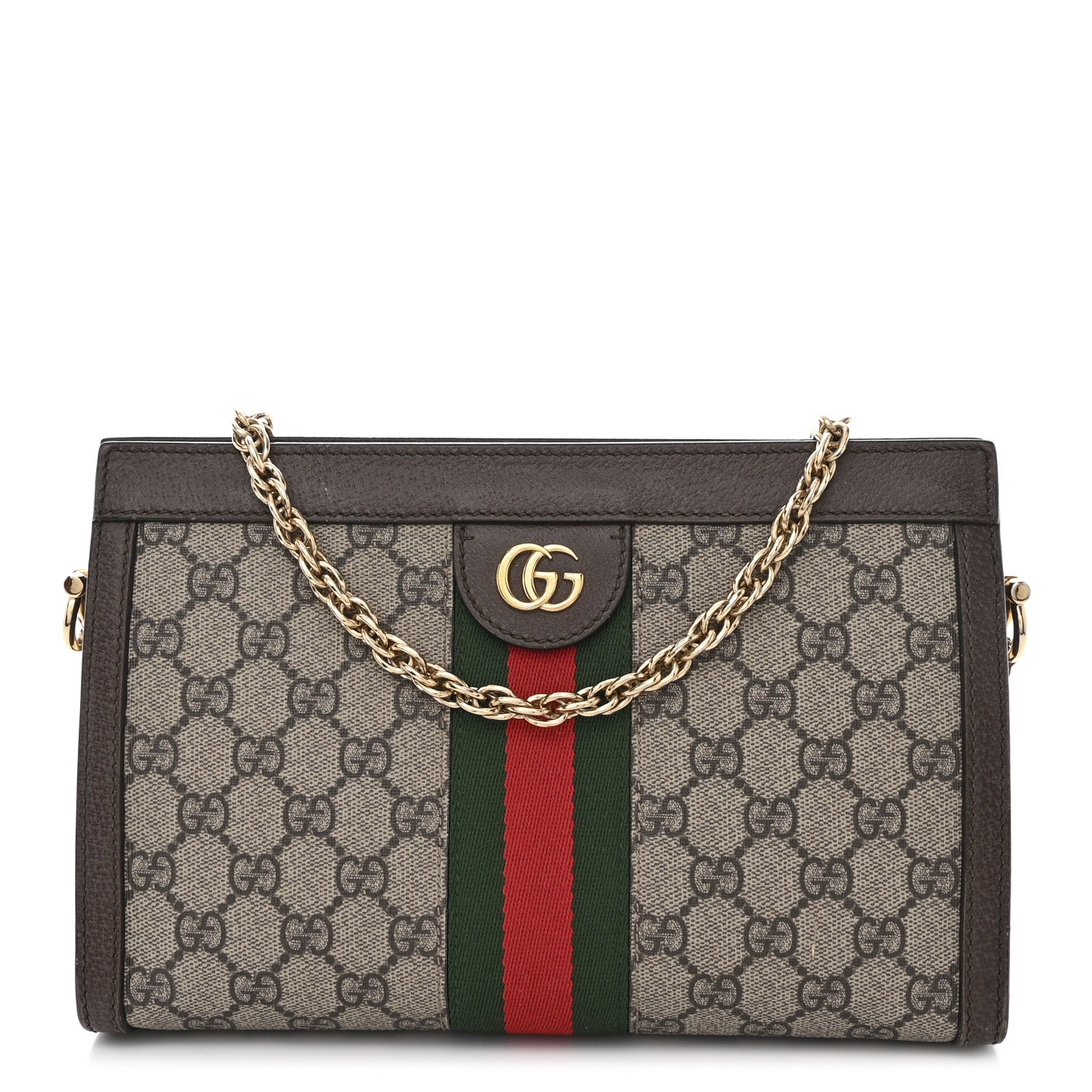 Gucci GG Supreme Monogram Web Small Ophidia Chain Shoulder Bag Brown 1 of 15