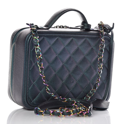 Chanel Iridescent Caviar Quilted Medium CC Filigree Vanity Case Dark Turquoise 3 of 10