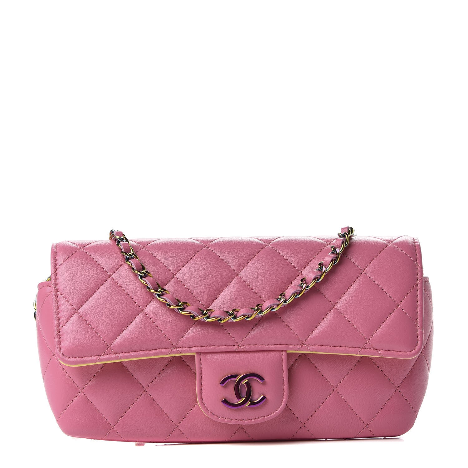 Chanel Lambskin Quilted Glasses Case With Chain Pink Yellow 1 of 10