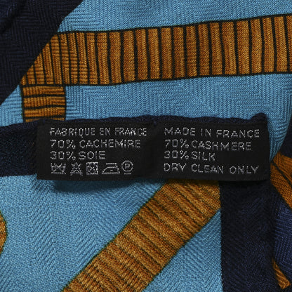 Hermes Cashmere Silk Balade En Berline Shawl 140 Bleu Ciel Jaune Vif Bleu Vif 2 of 8