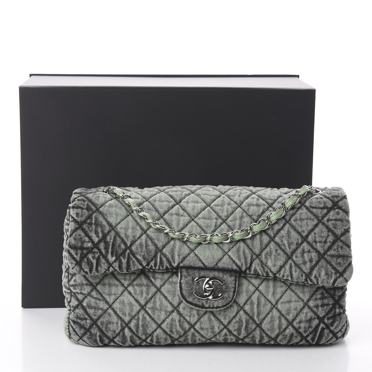 Chanel Denim Quilted Denimpression Flap Green Black 10 of 10
