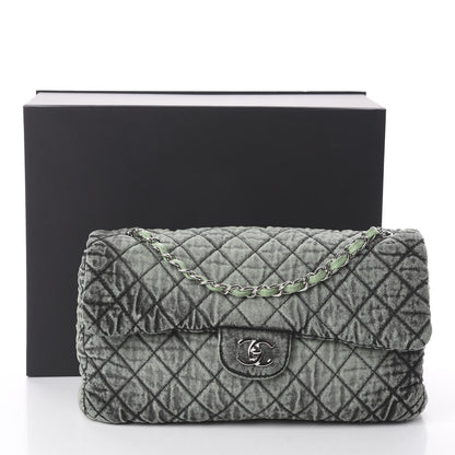 Chanel Denim Quilted Denimpression Flap Green Black 10 of 10