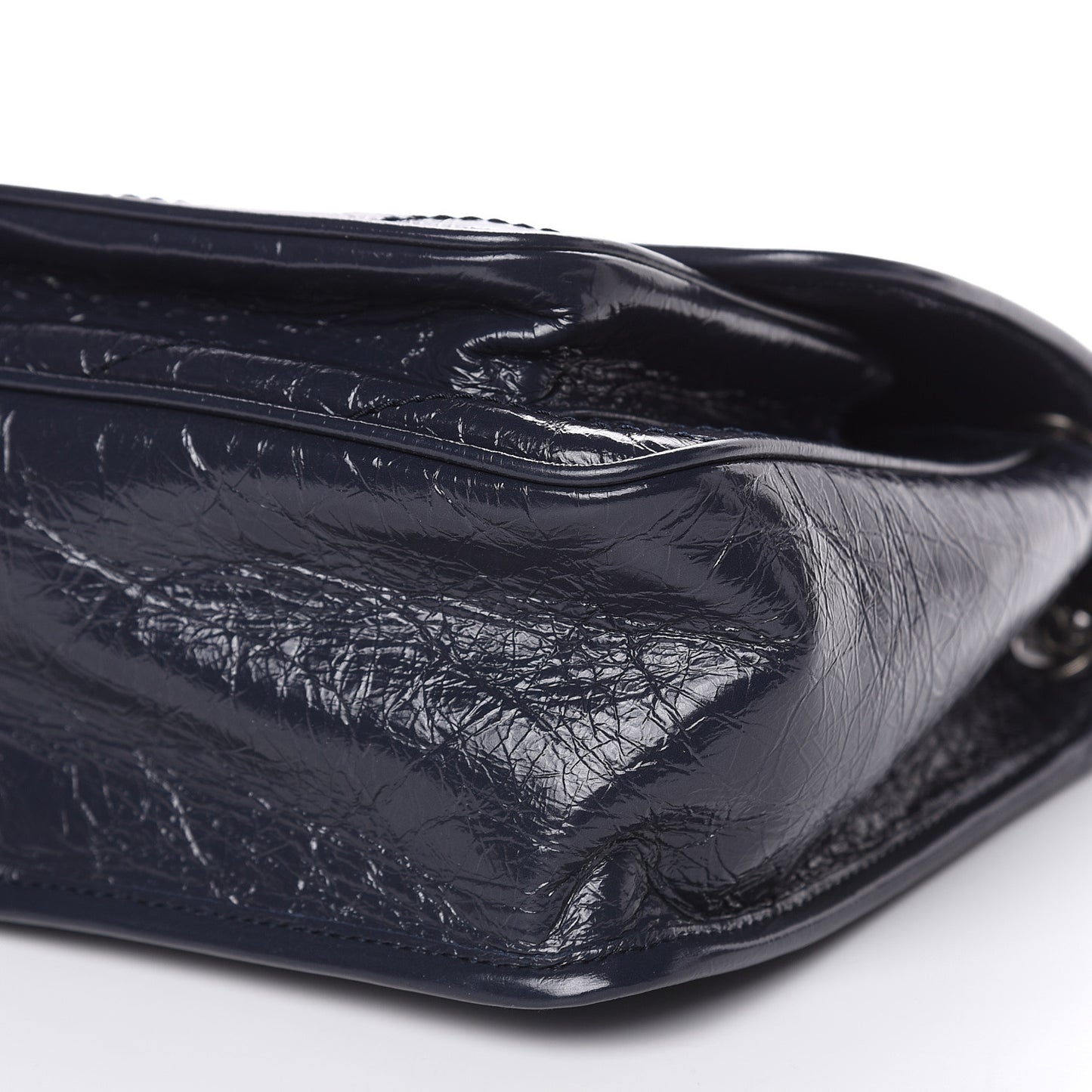 Crinkled Calfskin Matelasse Monogram Medium Niki Chain Satchel Deep Marine