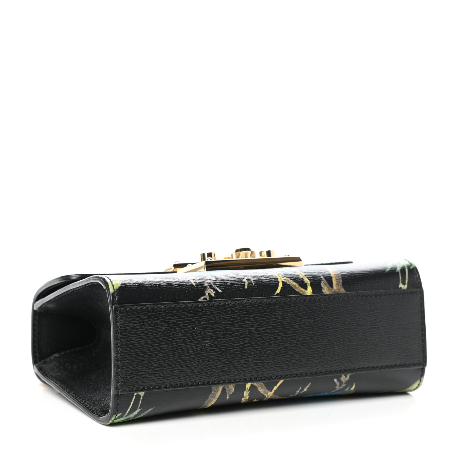 Calfskin Tropical Print Small Padlock Shoulder Bag Black Multi