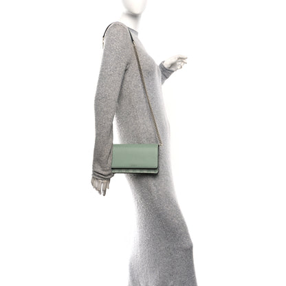 Gucci GG Supreme Monogram Textured Calfskin Emblem Wallet On Chain Sage Green 2 of 11