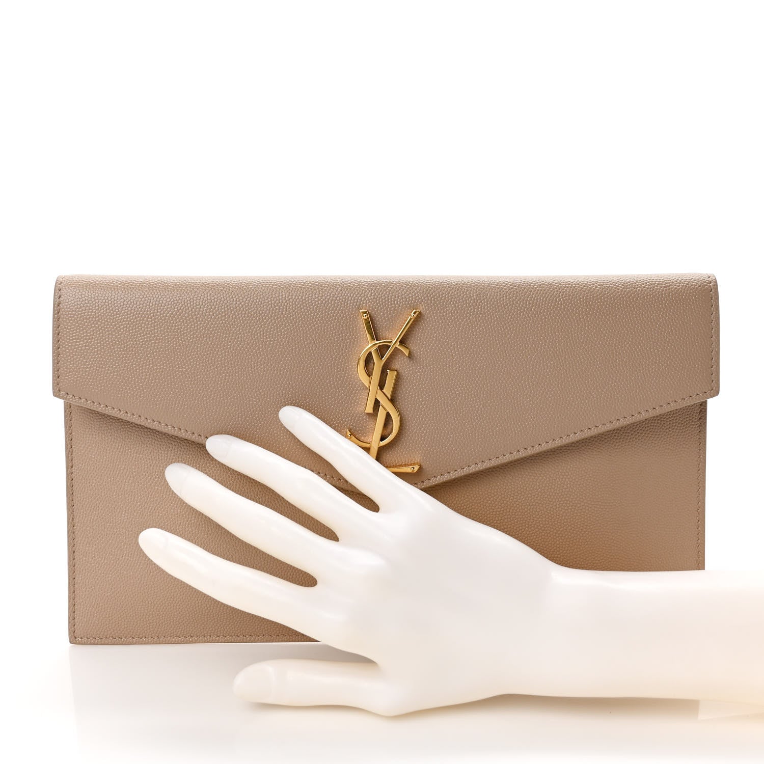 Saint Laurent Grain De Poudre Uptown Pouch Dark Beige 2 of 7