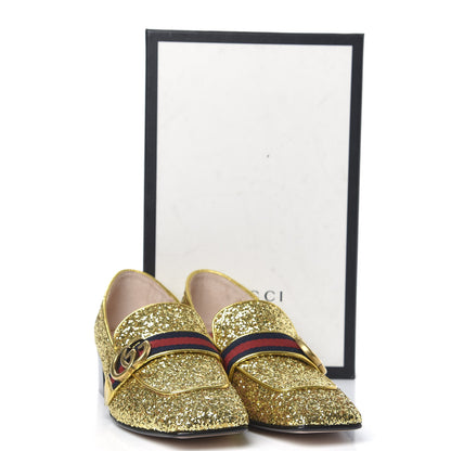 Gucci Glitter Web Peyton Loafers 39 Gold 9 of 9
