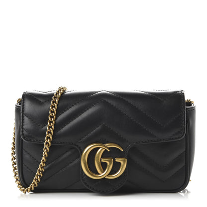 Gucci Calfskin Matelasse Super Mini GG Marmont Shoulder Bag Black 1 of 10