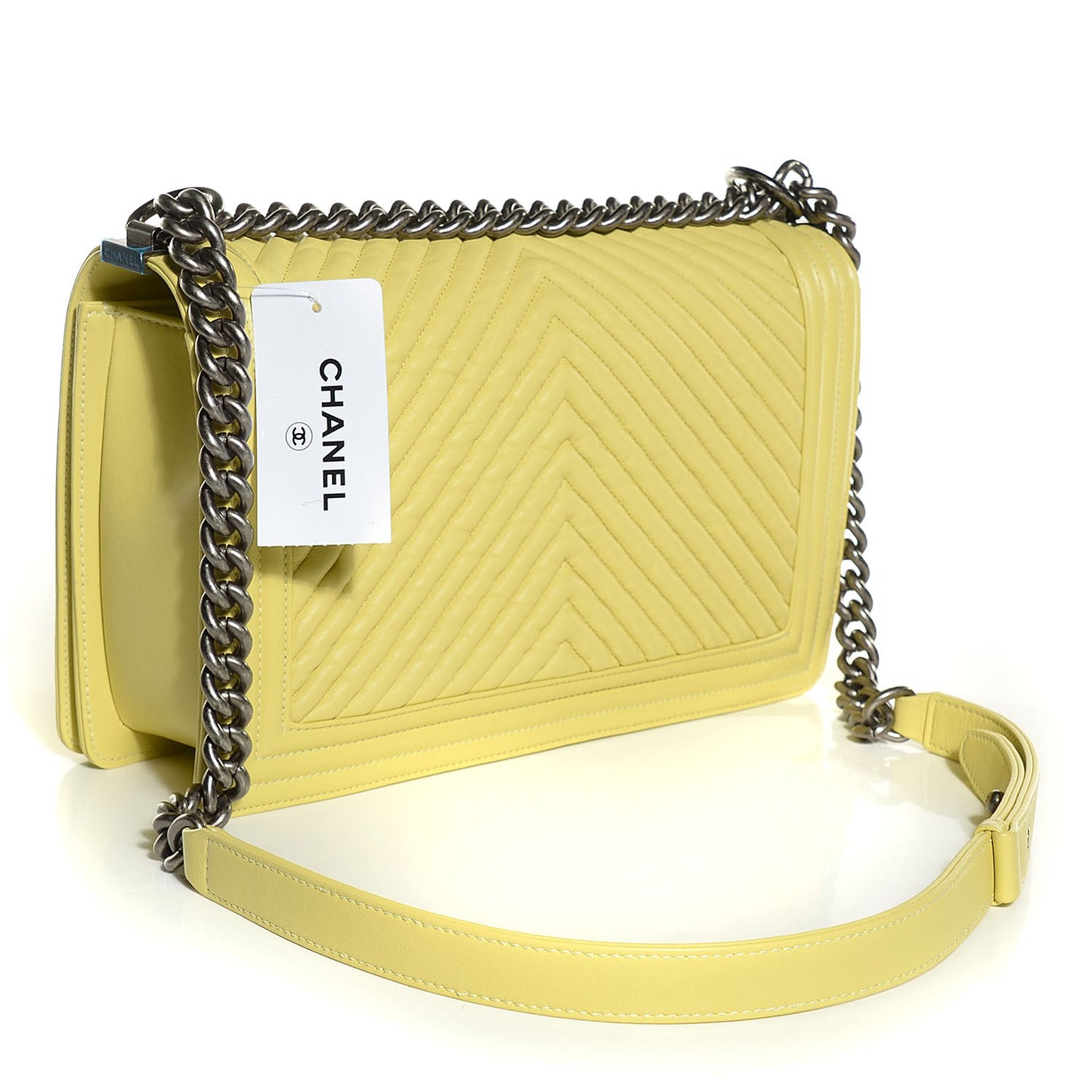 Wrinkled Lambskin Chevron New Medium Boy Flap Yellow