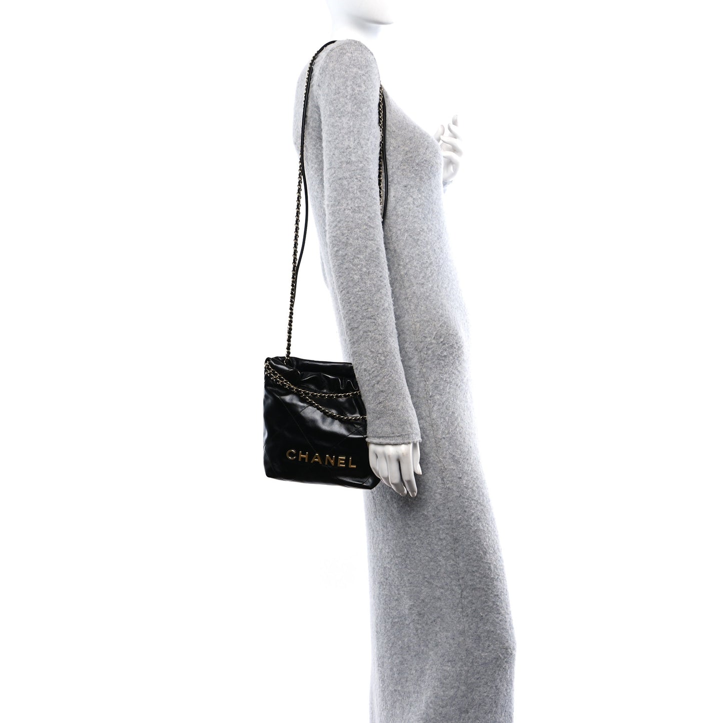 Shiny Calfskin Quilted Mini Chanel 22 Black