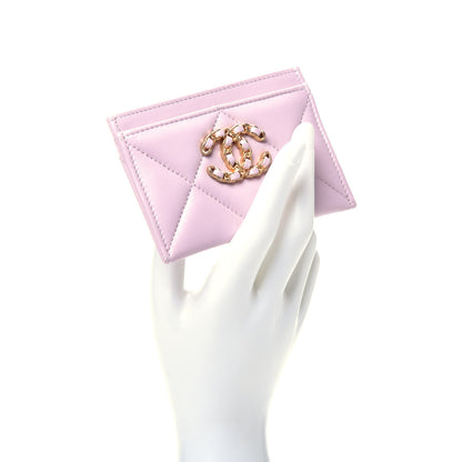 Chanel Lambskin Quilted Chanel 19 Card Holder Dark Pink 2 of 9
