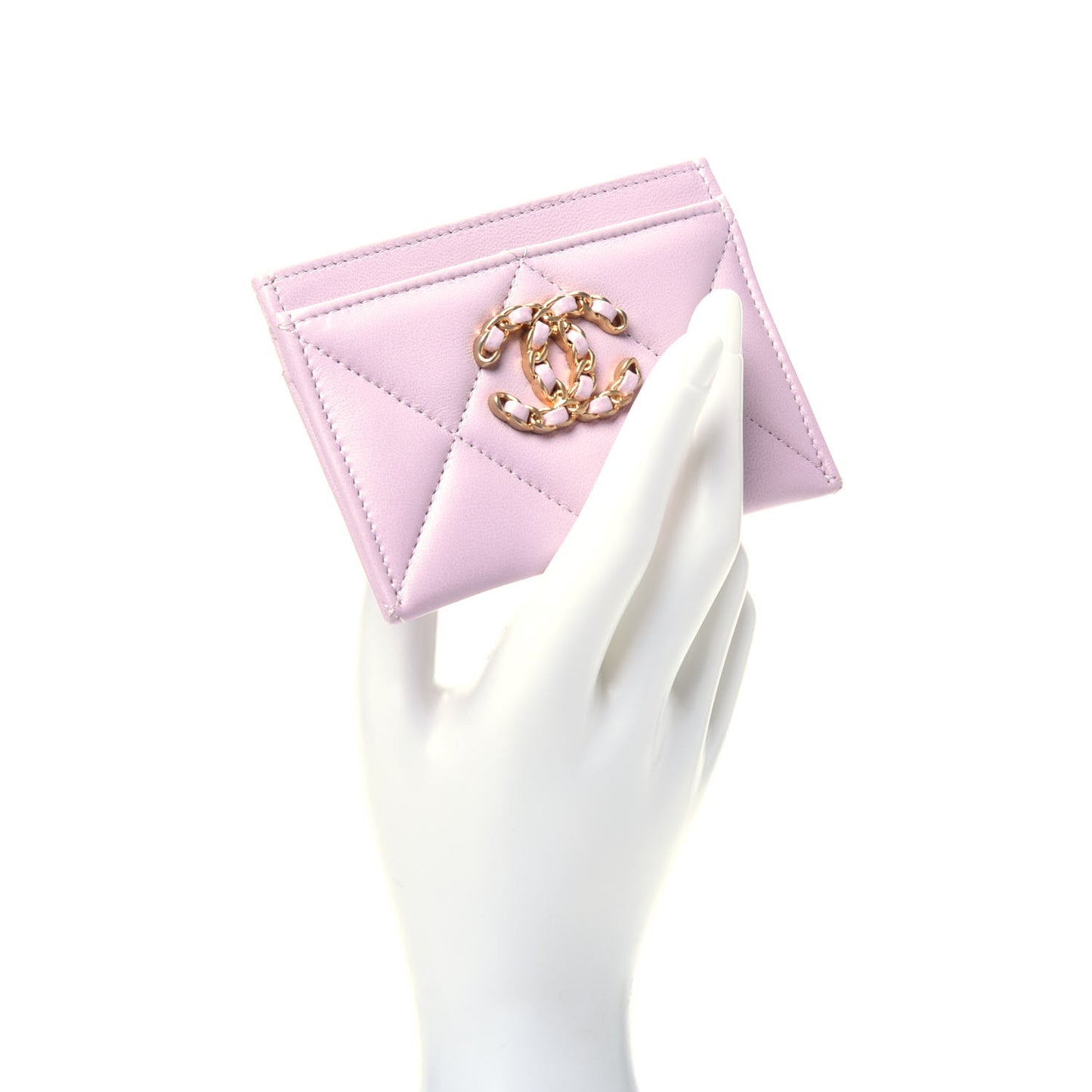 Lambskin Quilted Chanel 19 Card Holder Light Pink