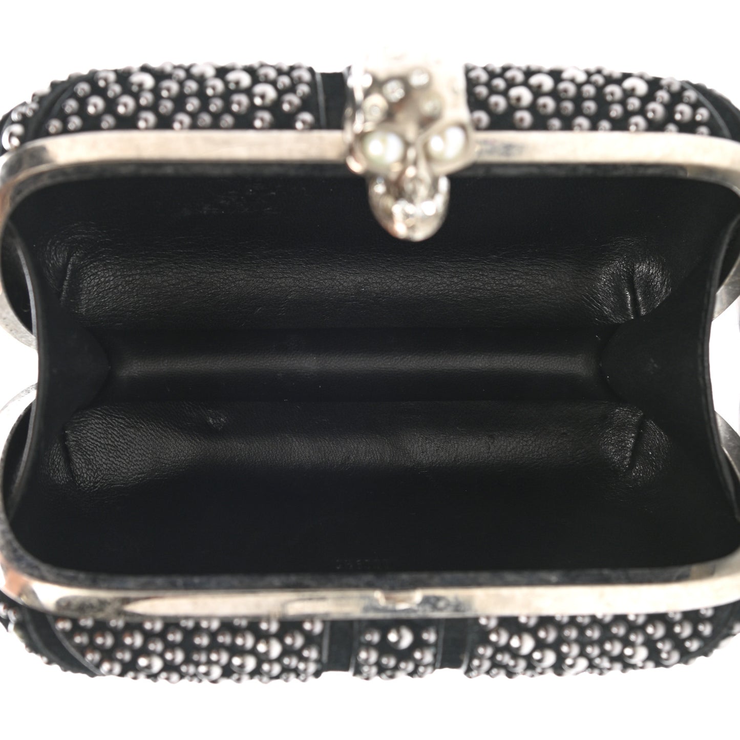 Suede Studded Britannia Skull Box Clutch Black