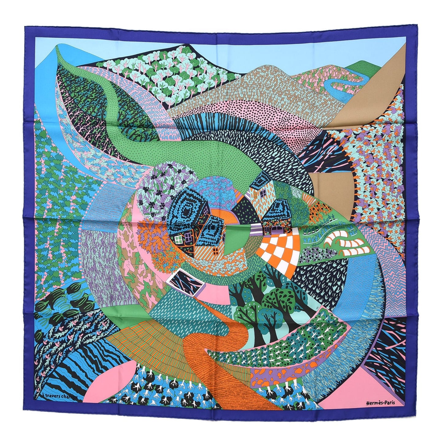 Silk A Travers Champs Scarf 90 Bleu Vert Rose