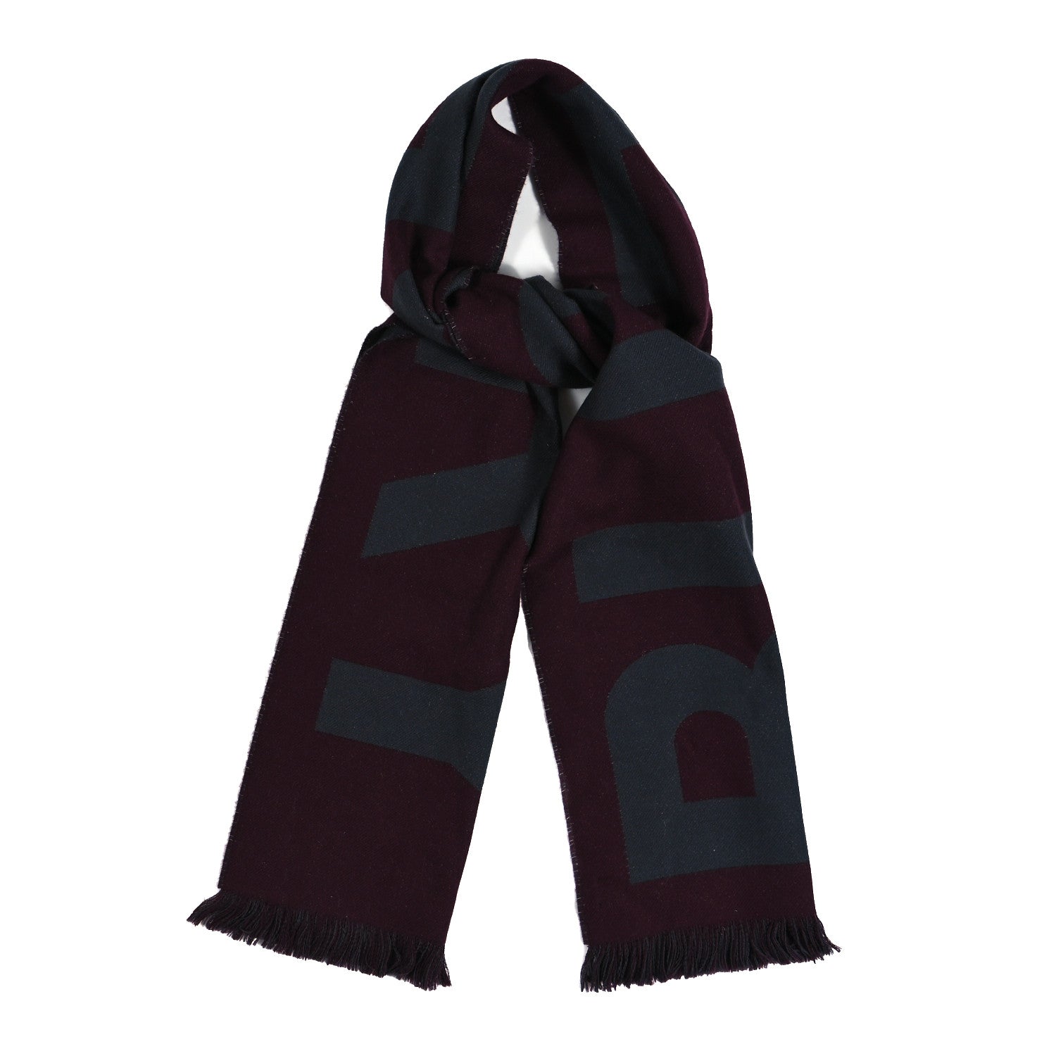 Burberry Wool Jacquard Logo Scarf Maroon Grey 1 of 4