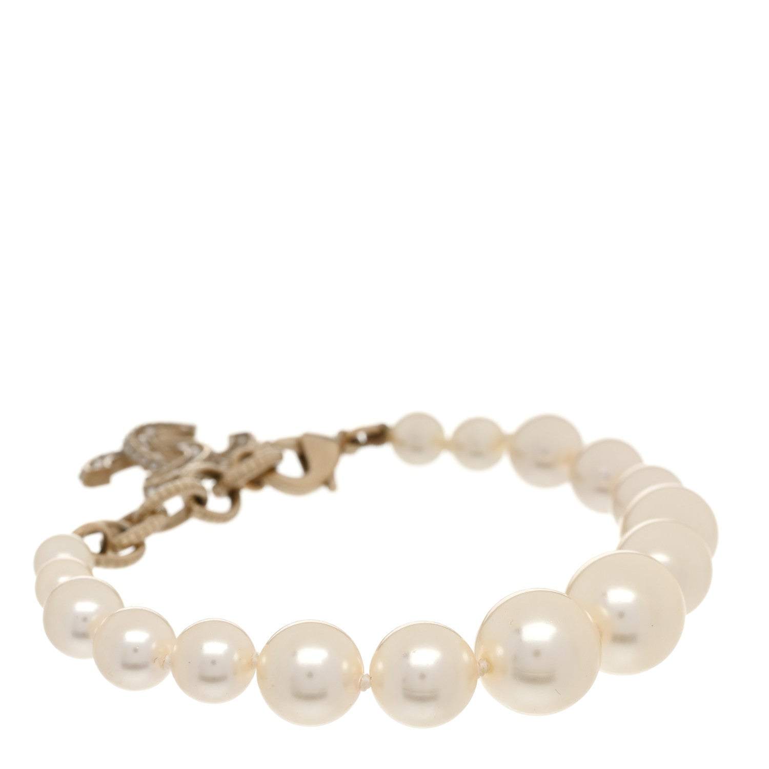 Chanel Graduated Pearl Crystal CC Bracelet Gold 1 of 5