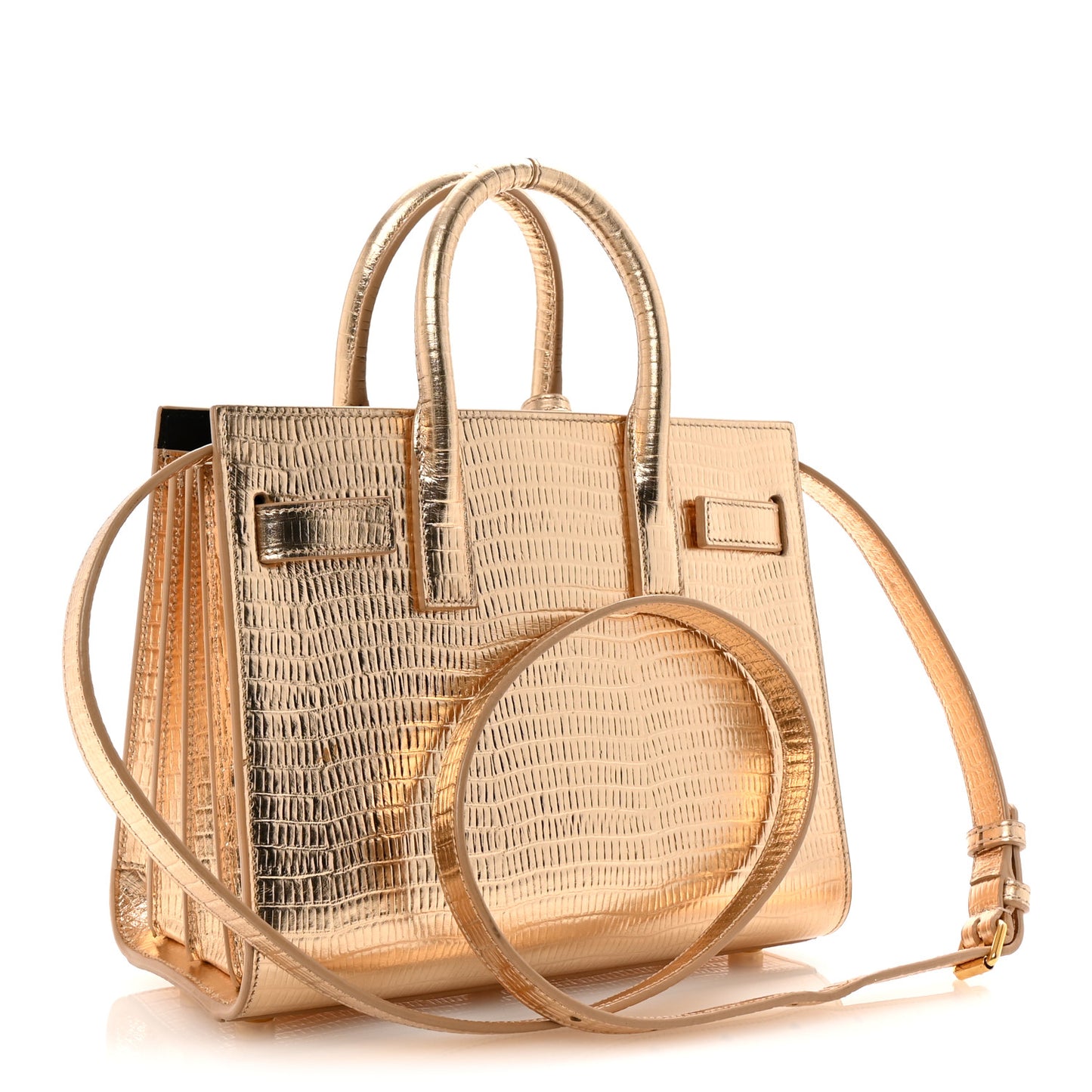 Metallic Calfskin Lizard Embossed Nano Sac De Jour Gold